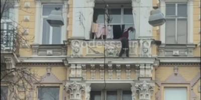 В Одессе кот оказался на карнизе балкона на 4 этаже, мужчина спас его, несмотря на страх сорваться вниз, видео - ТЕЛЕГРАФ