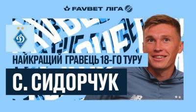 Сидорчук признан лучшим игроком 18-го тура Favbet Лиги, Луческу — лучший тренер