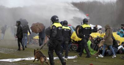 С дубинками и собаками: в Гааге полицейские жестко разогнали акцию протеста против карантина (7 фото)