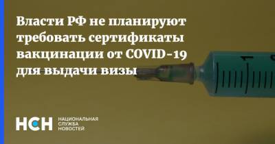 Власти РФ не планируют требовать сертификаты вакцинации от COVID-19 для выдачи визы