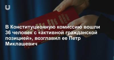В Конституционную комиссию вошли 36 человек с «активной гражданской позицией», возглавил ее Петр Миклашевич