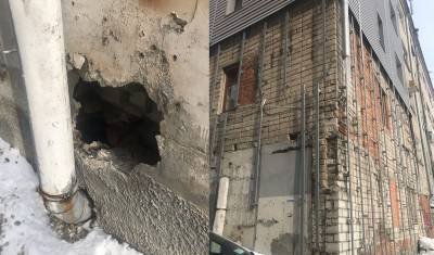 Крупные дыры образовались в общежитии на улице Красина в Тюмени