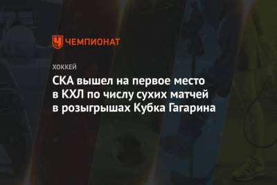 СКА вышел на первое место в КХЛ по числу сухих матчей в розыгрышах Кубка Гагарина