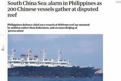 Филиппины обвинили Китай в провокации из-за подошедших 200 судов к коралловому рифу у Палавана