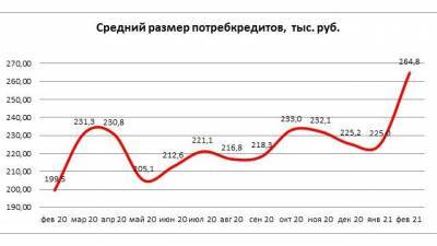 НБКИ: средний размер потребкредита в России в феврале вырос почти на 33%