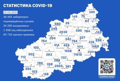 Карта коронавируса в Тверской области к 22 марта