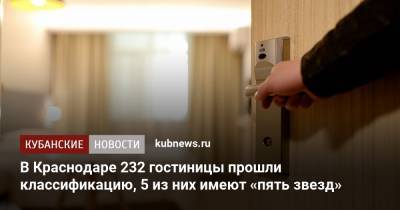 В Краснодаре 232 гостиницы прошли классификацию, 5 из них имеют «пять звезд»