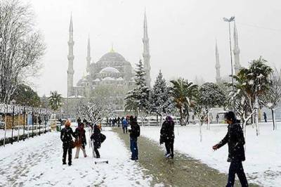 Столицу Турции засыпало снегом (видео)