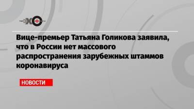 Вице-премьер Татьяна Голикова заявила, что в России нет массового распространения зарубежных штаммов коронавируса