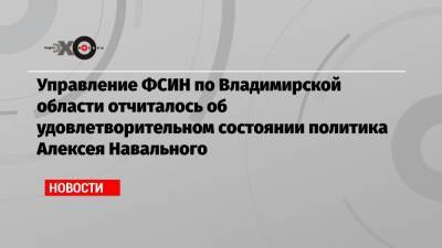 Управление ФСИН по Владимирской области отчиталось об удовлетворительном состоянии политика Алексея Навального