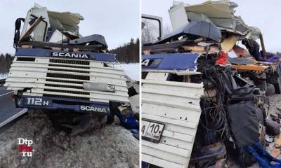 Появились фото страшного ДТП с двумя грузовиками в Карелии