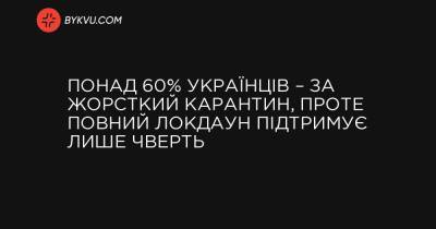 Понад 60% українців – за жорсткий карантин, проте повний локдаун підтримує лише чверть
