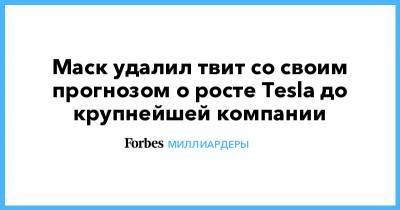 Маск удалил твит со своим прогнозом о росте Tesla до крупнейшей компании