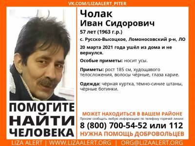 В Ломоносовском районе без вести пропал 57-летний мужчина с усами