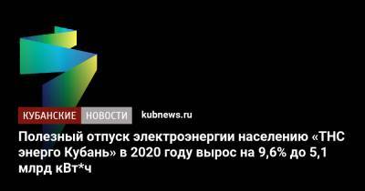 Полезный отпуск электроэнергии населению «ТНС энерго Кубань» в 2020 году вырос на 9,6% до 5,1 млрд кВт*ч