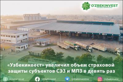 «Узбекинвест» увеличил объем страховой защиты субъектов СЭЗ и МПЗ в девять раз