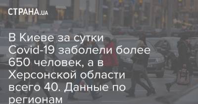 В Киеве за сутки Covid-19 заболели более 650 человек, а в Херсонской области всего 40. Данные по регионам
