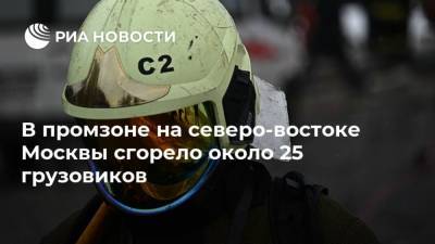 В промзоне на северо-востоке Москвы сгорело около 25 грузовиков