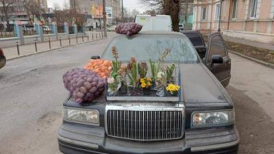 В Черновцах продавали лук и картошку с роскошного лимузина из США: фото