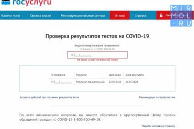 Россияне смогут получать результаты тестов на COVID-19 через портал «Госуслуги»