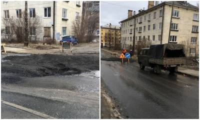 На улице Петрозаводска, куда вчера провалилась машина, опять размыло яму