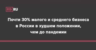 Почти 30% малого и среднего бизнеса в России в худшем положении, чем до пандемии