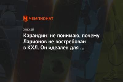 Карандин: не понимаю, почему Ларионов не востребован в КХЛ. Он идеален для «Локомотива»