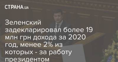 Зеленский задекларировал более 19 млн грн дохода за 2020 год, менее 2% из которых - за работу президентом