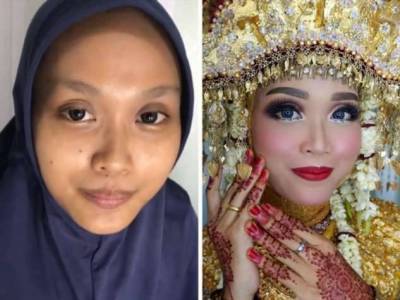 Невесты из Индонезии до и после нанесения макияжа