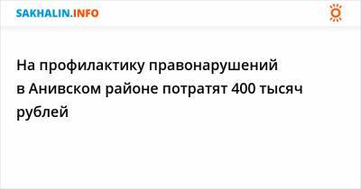 На профилактику правонарушений в Анивском районе потратят 400 тысяч рублей