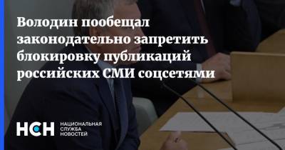 Володин пообещал законодательно запретить блокировку публикаций российских СМИ соцсетями