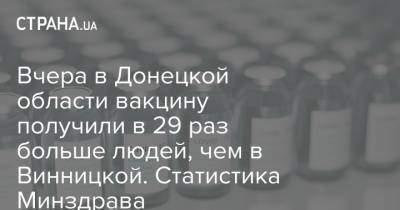 Вчера в Донецкой области вакцину получили в 29 раз больше людей, чем в Винницкой. Статистика Минздрава