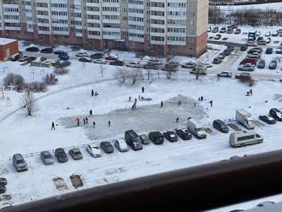 Петербуржцы сделали из огромной замерзшей лужи каток
