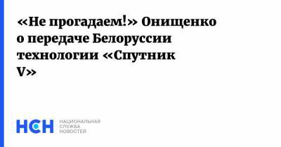 «Не прогадаем!» Онищенко о передаче Белоруссии технологии «Спутник V»