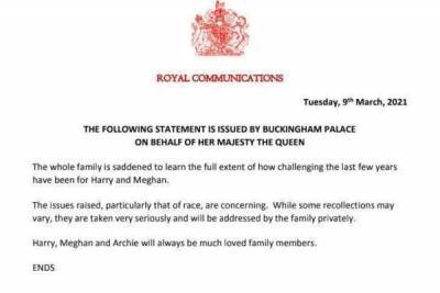 Букингемский дворец отреагировал на интервью принца Гарри и Меган Маркл
