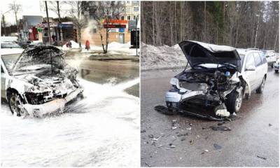 Два автомобиля столкнулись в карельском городе: на месте аварии работали пожарные, полиция и реанимация