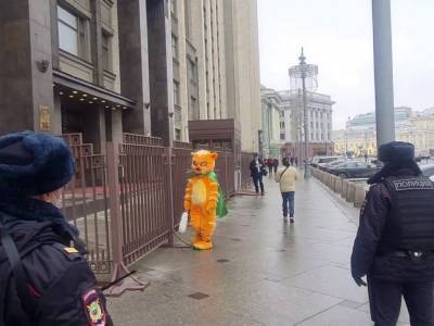 В Москве у здания Госдумы задержали эко-активистку в костюме рыжего кота