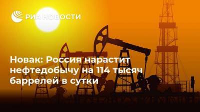 Новак: Россия нарастит нефтедобычу на 114 тысяч баррелей в сутки