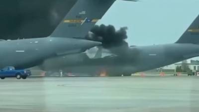 Вспыхнувший самолет ВВС США сняли на видео