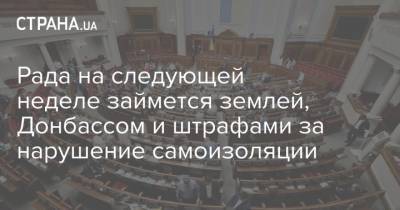 Рада на следующей неделе займется землей, Донбассом и штрафами за нарушение самоизоляции
