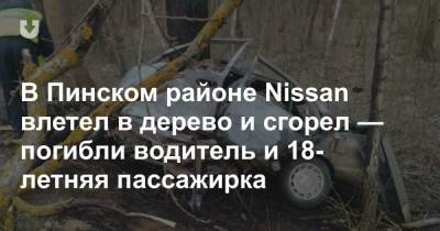 В Пинском районе Nissan влетел в дерево и сгорел — погибли водитель и 18-летняя пассажирка