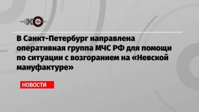 В Санкт-Петербург направлена оперативная группа МЧС РФ для помощи по ситуации с возгоранием на «Невской мануфактуре»