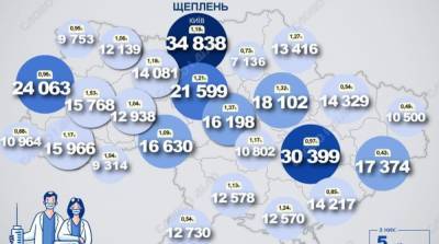 Карта вакцинации: ситуация в областях Украины на 13 апреля