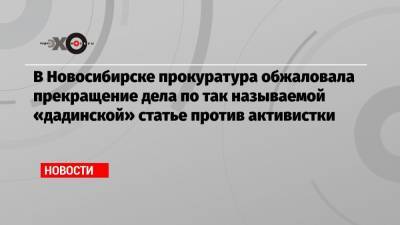 В Новосибирске прокуратура обжаловала прекращение дела по так называемой «дадинской» статье против активистки