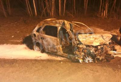 Водитель легковушки заживо сгорел после столкновения с грузовиком под Лугой