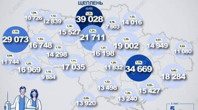 Карта вакцинации: ситуация в областях Украины на 15 апреля