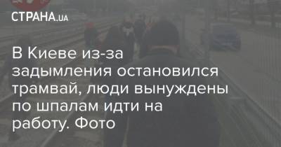 В Киеве из-за задымления остановился трамвай, люди вынуждены по шпалам идти на работу. Фото - strana.ua - Киев