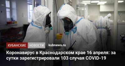 Коронавирус в Краснодарском крае 16 апреля: за сутки зарегистрировали 103 случая COVID-19
