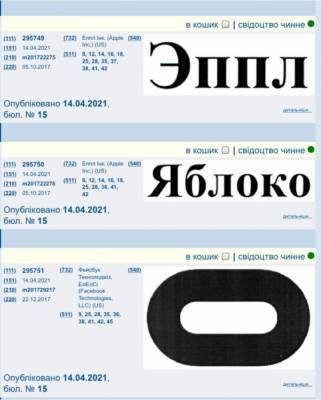 Apple и Facebook зарегистрировали торговые марки в Украине