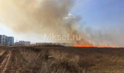 В поселке Булгаково под Уфой загорелось поле с сухой травой